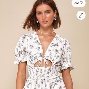 Complete Babe Ivory Floral Textured Tiered Smocked Cutout Romper